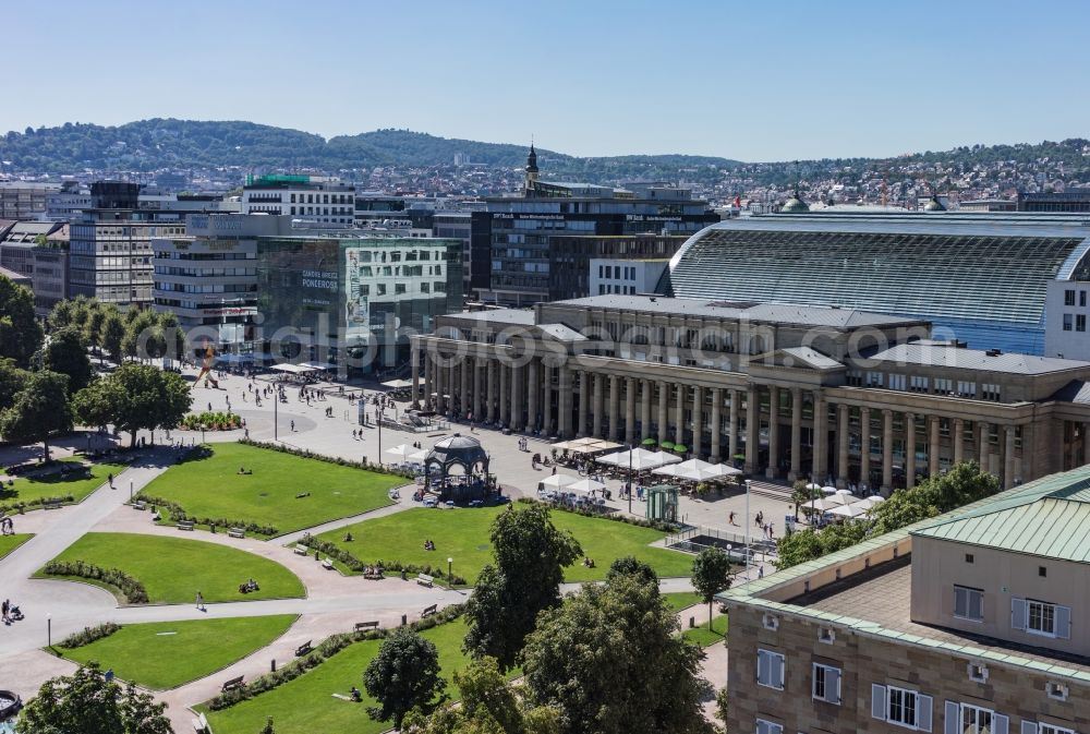 Stuttgart from above - Ensemble space Schlossplatz in the inner city center in Stuttgart in the state Baden-Wuerttemberg