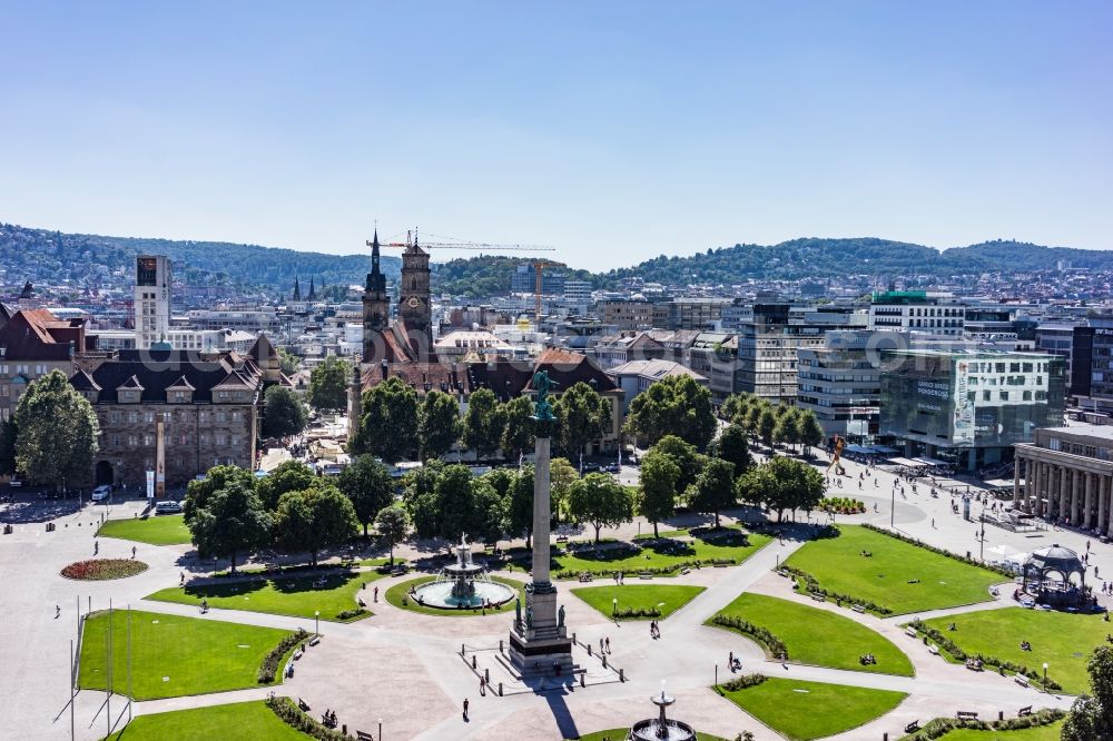 Stuttgart from the bird's eye view: Ensemble space Schlossplatz in the inner city center in Stuttgart in the state Baden-Wuerttemberg