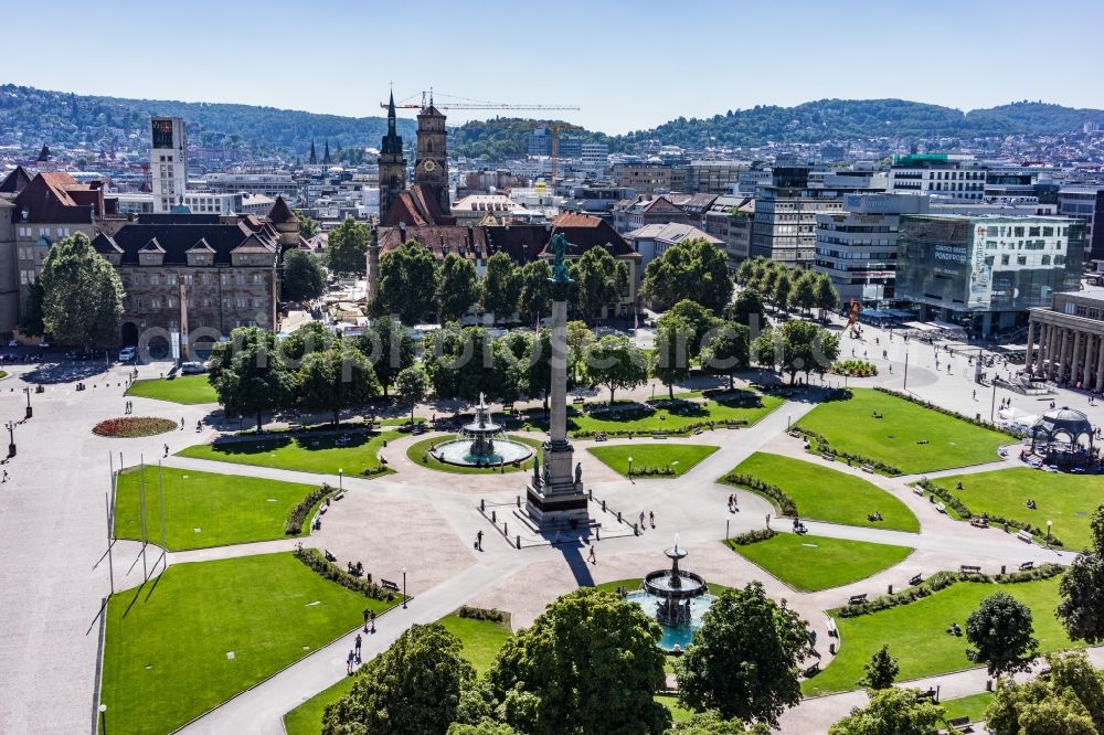 Aerial image Stuttgart - Ensemble space Schlossplatz in the inner city center in Stuttgart in the state Baden-Wuerttemberg