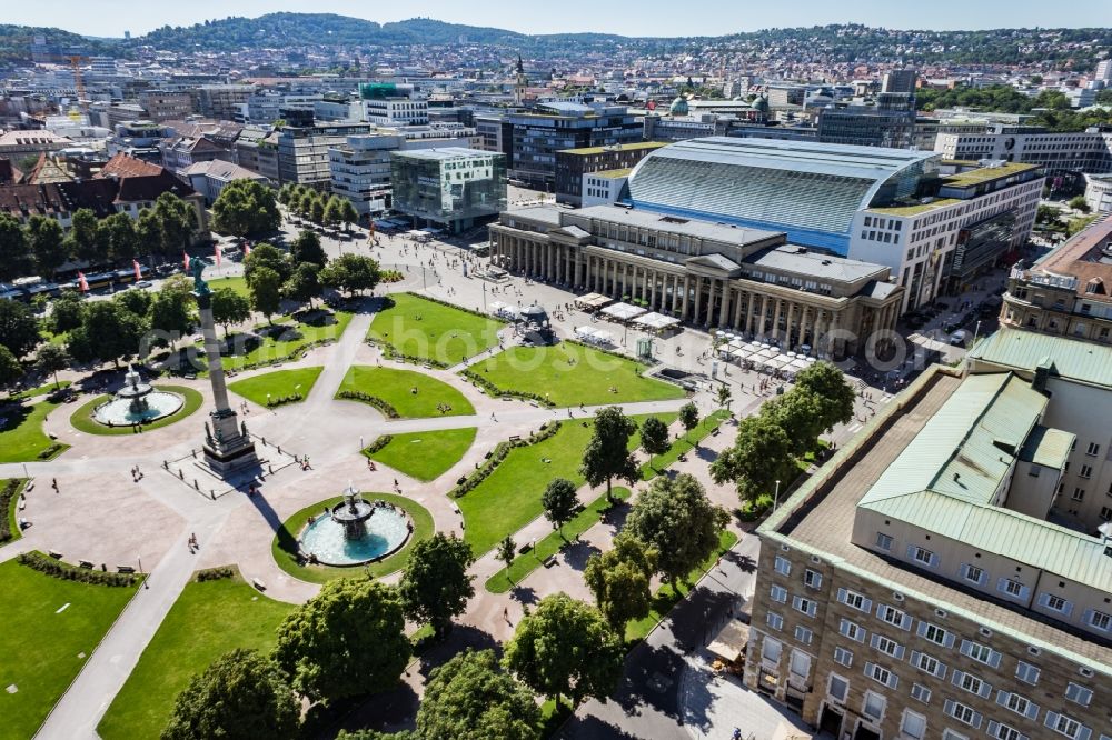 Stuttgart from above - Ensemble space Schlossplatz in the inner city center in Stuttgart in the state Baden-Wuerttemberg