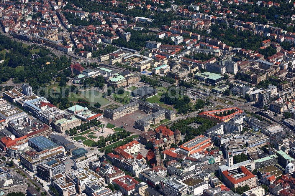 Stuttgart from above - View of the square Schlossplatz in Stuttgart in the state Baden-Wuerttemberg