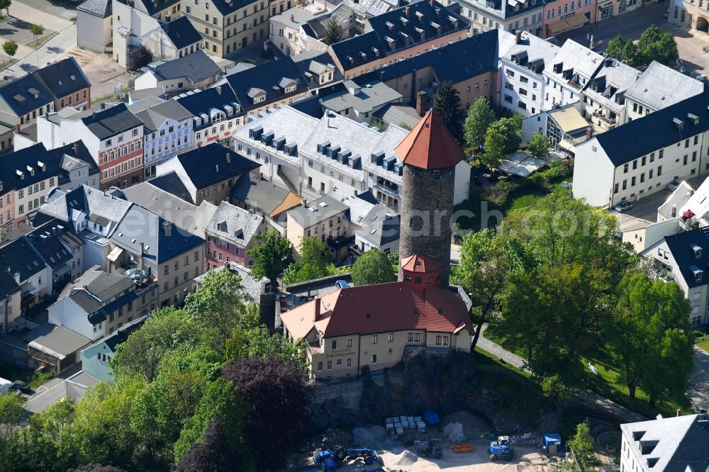 Aerial image Auerbach/Vogtland - Castle tower at Castle Auerbach in Auerbach/Vogtland in the state Saxony, Germany