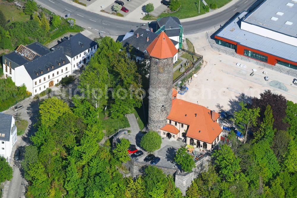 Aerial photograph Auerbach/Vogtland - Castle tower at Castle Auerbach in Auerbach/Vogtland in the state Saxony, Germany