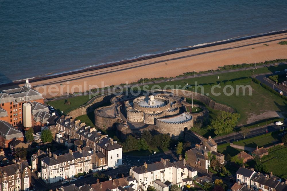 Aerial image Deal - Castle tower at Castle Deal Castle at the sea shore of the channel in Deal in England, United Kingdom