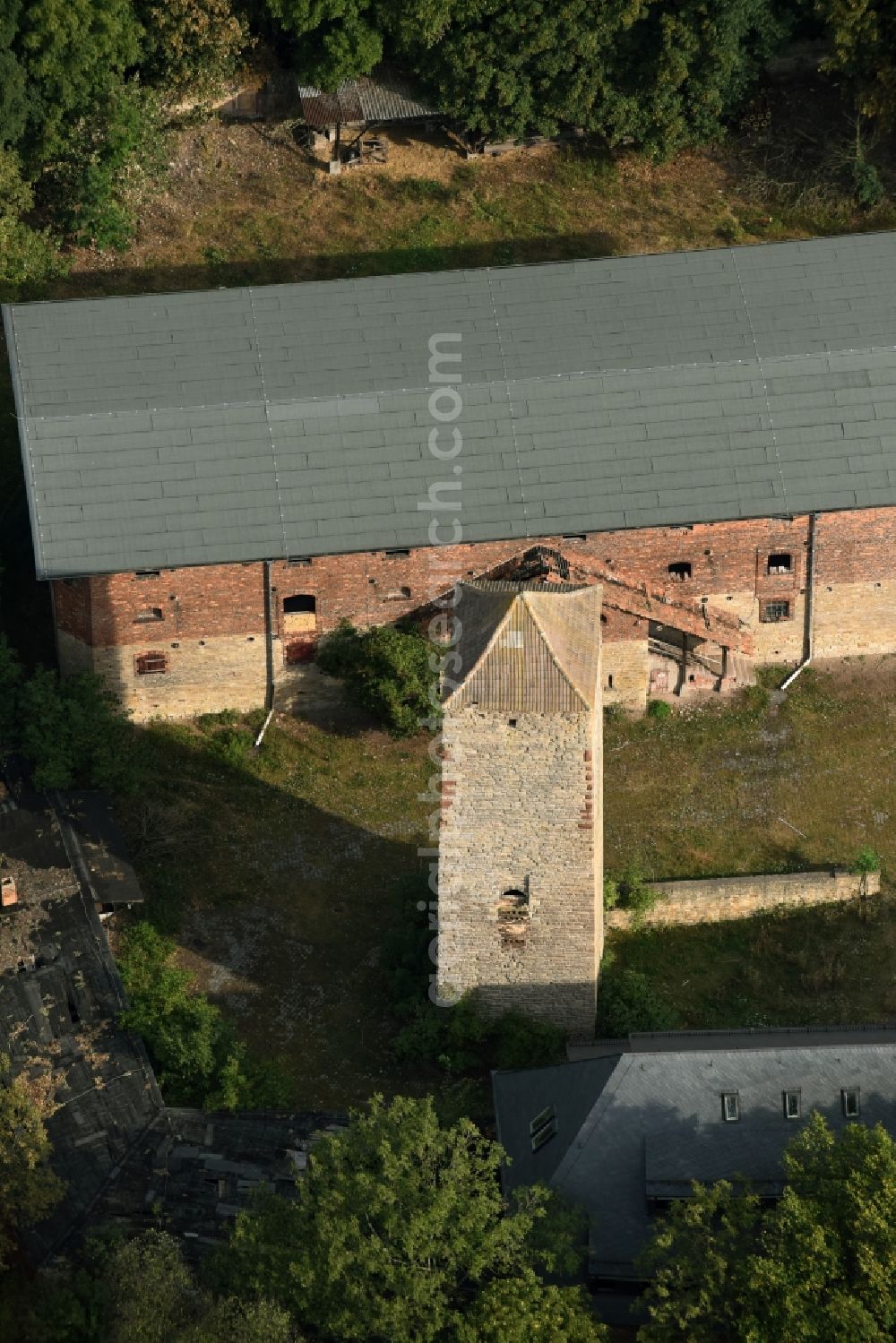 Beyernaumburg from above - Castle tower at Castle on Schlossberg in Beyernaumburg in the state Saxony-Anhalt