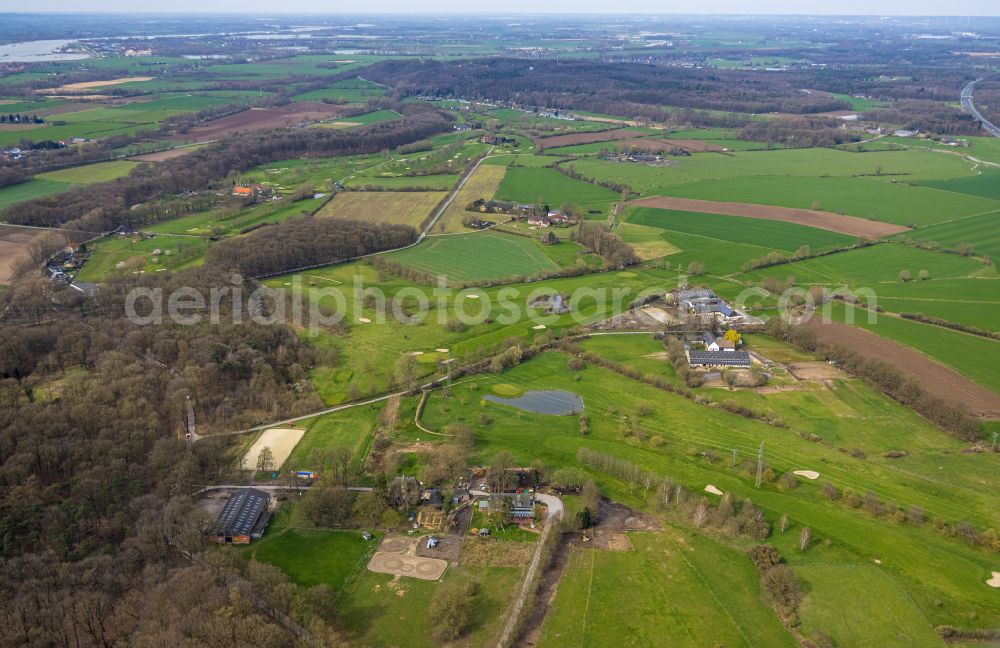 Borghees from above - Schloesschen Borghees on street Huethumer Strasse in Borghees in the state North Rhine-Westphalia, Germany