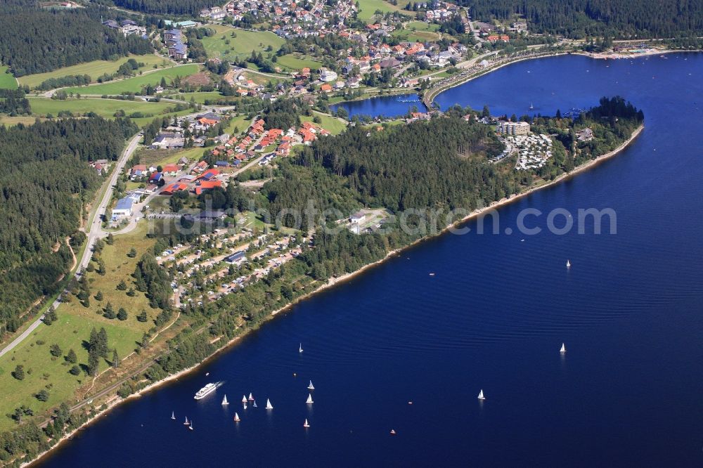 Schluchsee from above - Schluchsee community on the shores of Schluchsee in Baden-Wuerttemberg