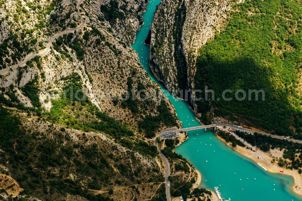 Aerial photograph Moustiers-Sainte-Marie - Gorges du Verdon at lake Lac de Ste Croix in Moustiers-Sainte-Marie in Provence-Alpes-Cote d'Azur, France