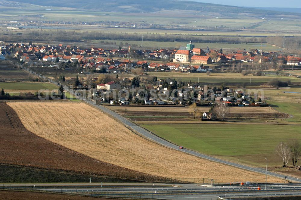 Oberheldrungen from the bird's eye view: Blick auf den Schmücketunnel im Bereich der neuen Trassenführung der Autobahn A71 südwestlich von Harras / Oberheldrungen in Thüringen nach der Verkehrsfreigabe. SCHÜßLER PLAN, BARESEL; KUNZ Bau; HERMANN KIRCHNER Bauunternehmung GmbH in Projektdurchführung durch die DEGES Deutsche Einheit Fernstraßenplanungs- und -bau GmbH.View of the Schmücketunnel in the new route of the A71 motorway southwest of Harass / Oberheldrungen in Thuringia after the opening to traffic.