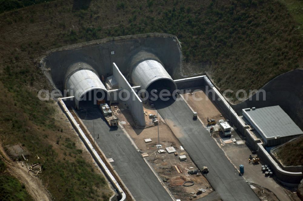 Aerial image Oberheldrungen - Baustelle Schmücketunnel im Bereich der neuen Trassenführung der Autobahn A71 südwestlich von Harras / Oberheldrungen in Thüringen. SCHÜßLER PLAN (Öffentlichkeitsarbeit Frau Schöne 0211-6102210), BARESEL; KUNZ Bau; HERMANN KIRCHNER Bauunternehmung GmbH in Projektdurchführung durch die DEGES Deutsche Einheit Fernstraßenplanungs- und -bau GmbH