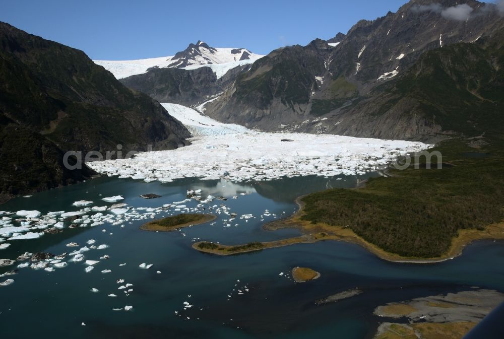 Aerial photograph Kenai Fjords National Park - Glacier tongues of Aialik Glacier in Kenai Fjords National Park on the Kenai Peninsula in Alaska in the United States of America USA