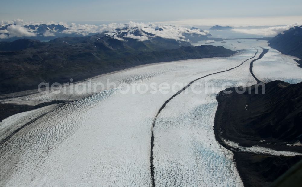Kenai Fjords National Park from the bird's eye view: Glacier tongues of Aialik Glacier in Kenai Fjords National Park on the Kenai Peninsula in Alaska in the United States of America USA