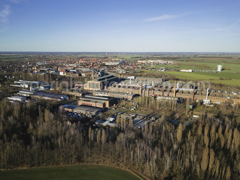 Gröditz from above - Schmiedewerke Groeditz GmbH (SWG) is a forge founded in 1779 with an affiliated electric steelworks in Groeditz, Saxony, in the federal state of Saxony, Germany