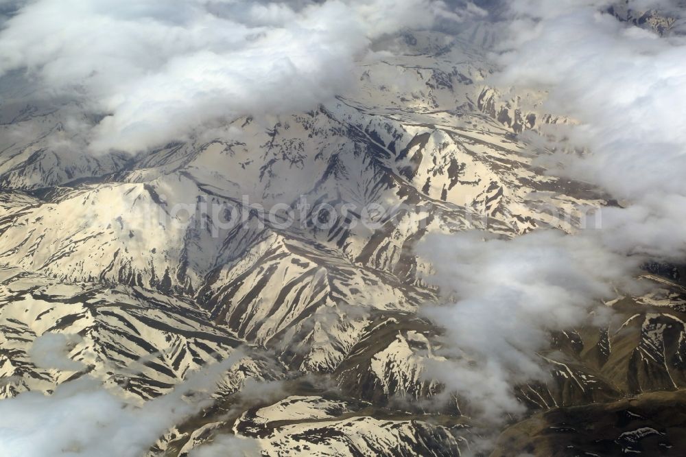 Aerial photograph Piranschahr - Snowy desert landscape in the mountains of West Azerbaijan Province, Iran