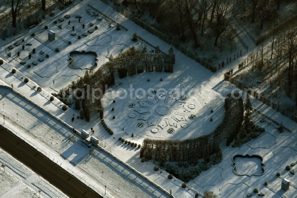 Aerial image Potsdam - Snow covered Sicilian park in the Sanssouci Park in Potsdam in the state of Brandenburg