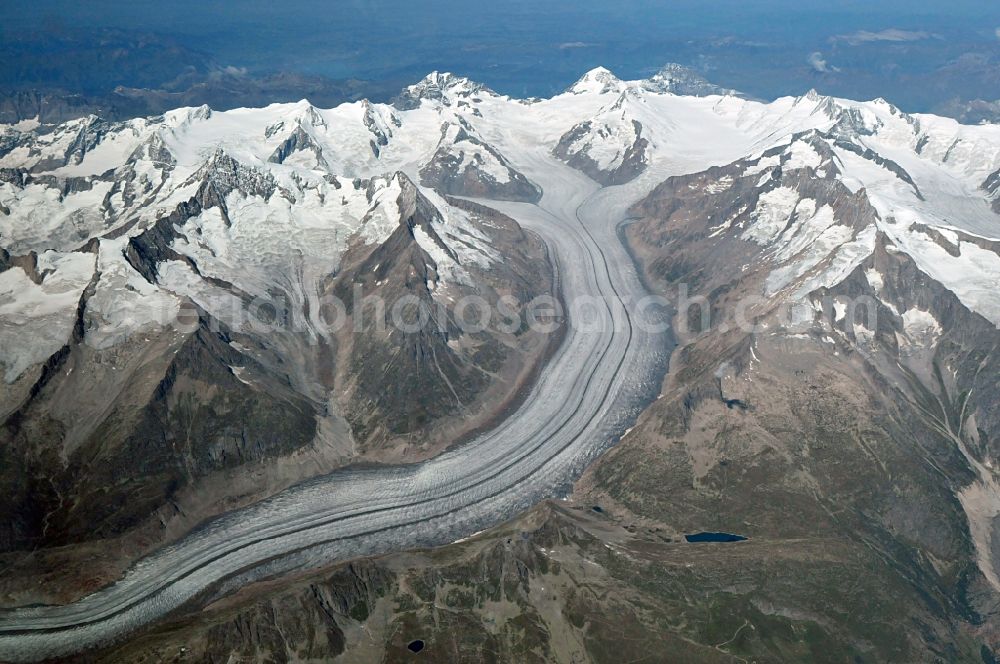 Wallis from above - Snow-covered mountain range in the Great Wannenhorn in the Alps in Switzerland