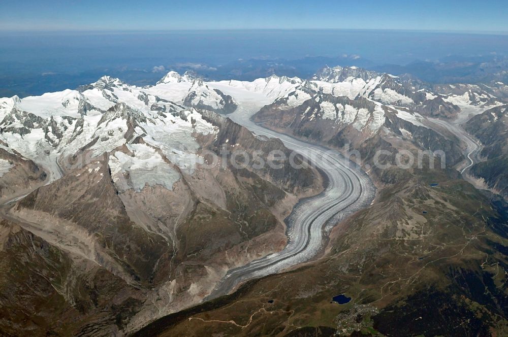 Aerial image Wallis - Snow-covered mountain range in the Great Wannenhorn in the Alps in Switzerland