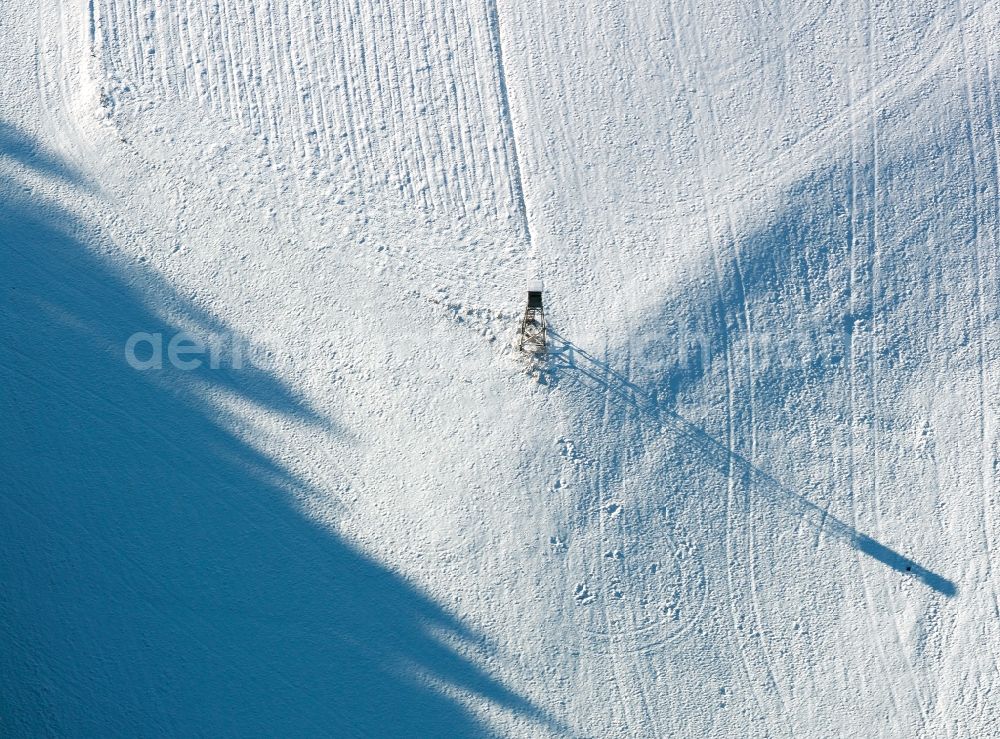 Altötting from above - View of snow landscape near Altoetting in the state Bavaria