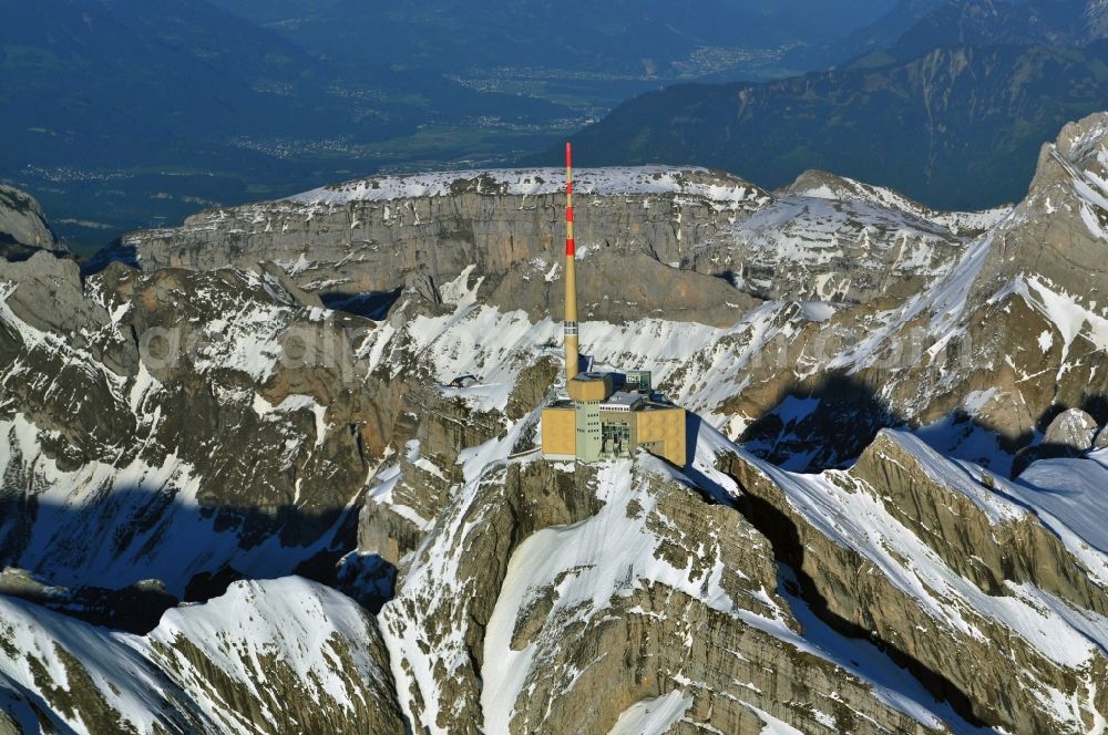 Aerial photograph Säntis - Snow veiled mountain range Santis - Mountain in the Appenzell Alps in Switzerland