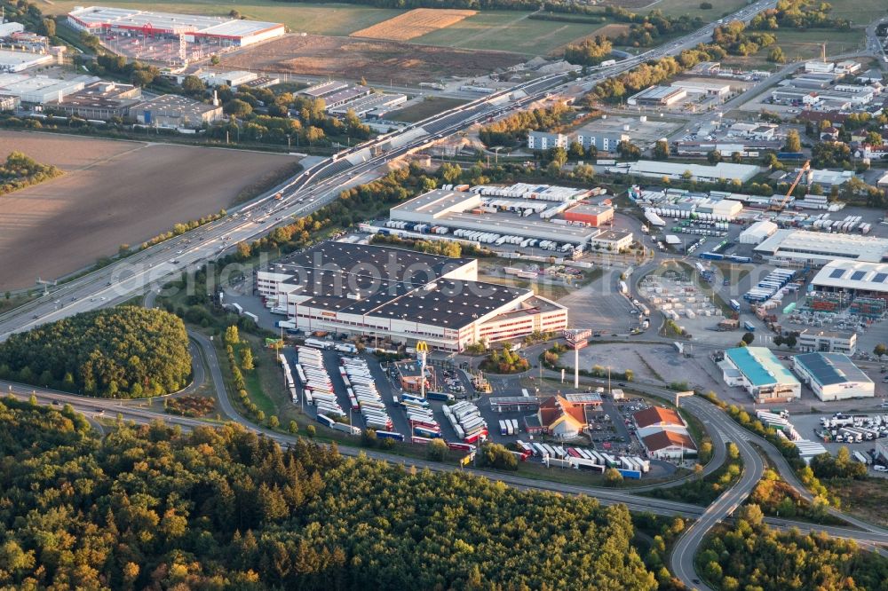 Huttenheim from the bird's eye view: Mixed concrete and building materials factory of Schneider Betonfertigteilewerk GmbH in Huttenheim in the state Baden-Wurttemberg, Germany