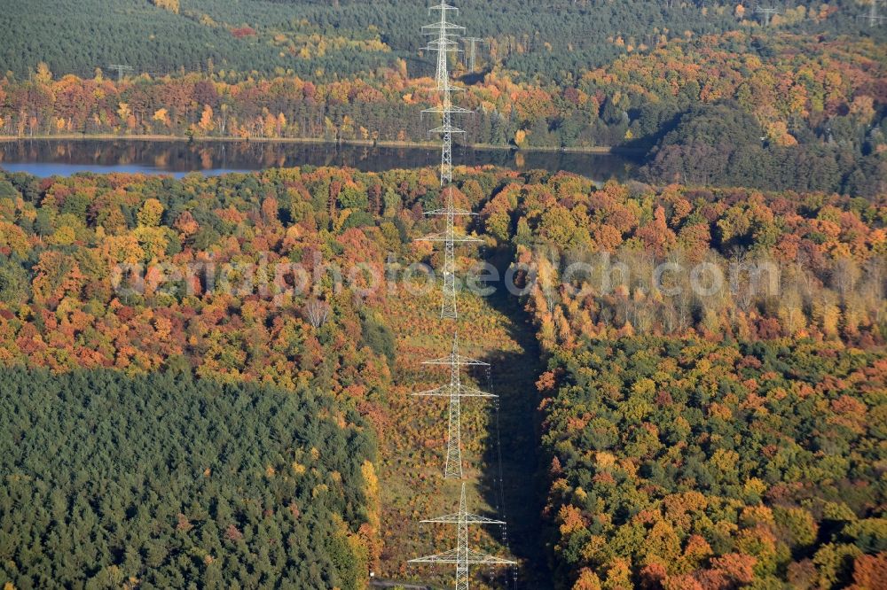 Aerial image Altlandsberg - Current route of the power lines and pylons in Altlandsberg in the state Brandenburg