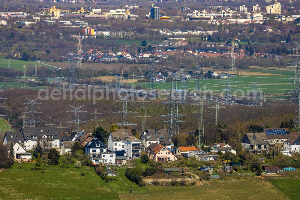 Herdecke from above - Current route of the power lines and pylons Auf dem Schnee in the district Westende in Herdecke in the state North Rhine-Westphalia, Germany