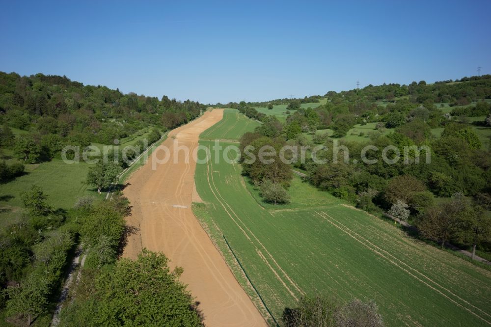 Remchingen from above - Route of the underground gas pipes and power line route in Remchingen in the state Baden-Wuerttemberg