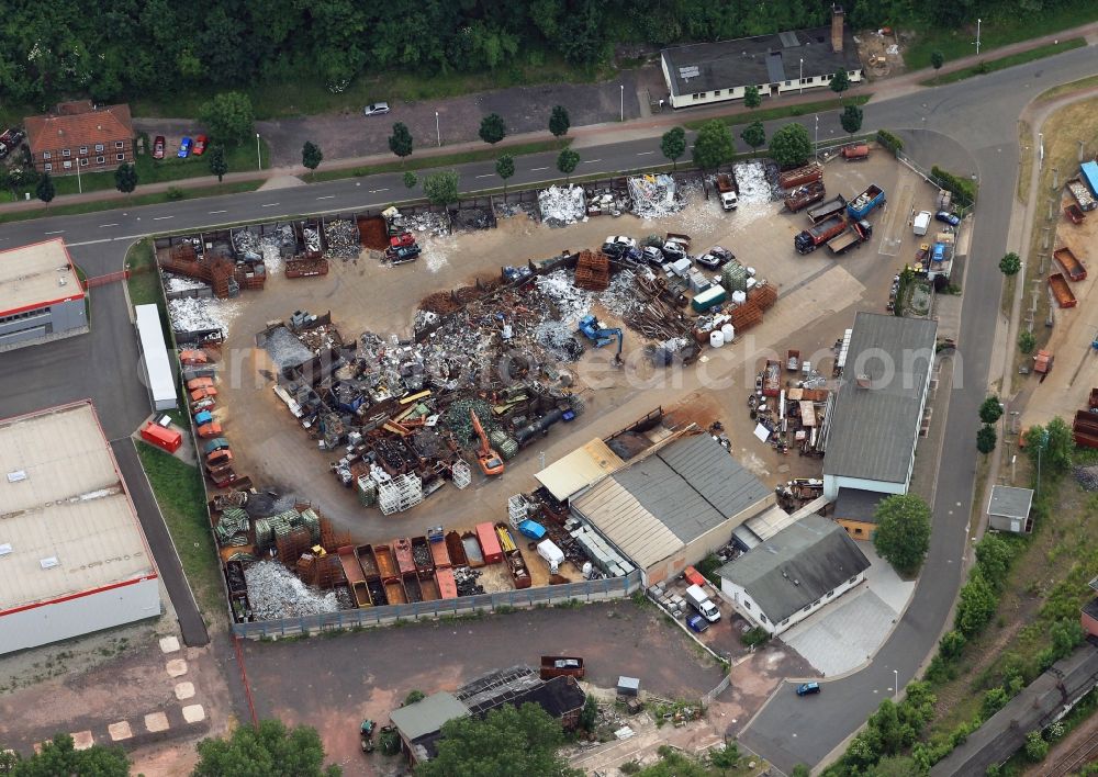 Eisenach from the bird's eye view: The junkyard of Scholz Recycling GmbH & Co. KG is located in Eichrodter way in Eisenach in Thuringia