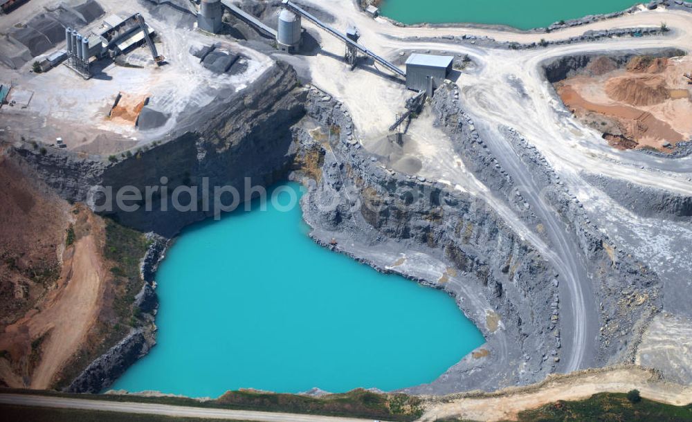 Aerial image Karbach - Blick auf das Schotterwerk Schebler Rudolf zwischen den unterfränkischen Orten Karbach und Birkenfeld. Inhaber: Jürgen Schebler, Bergstr. 14, 97834 Birkenfeld, Tel.: 09398/228