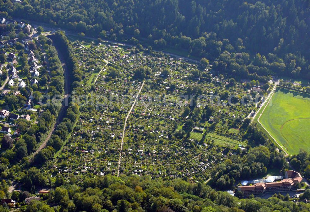 Aerial image Freiburg im Breisgau - Schrebergärten am Lorettoberg an der Schauinslandstraße in Freiburg, Baden-Württemberg. Allotment gardens at the hill Lorettoberg at the street Schauinslandstrasse in Freiburg, Baden-Wuerttemberg.