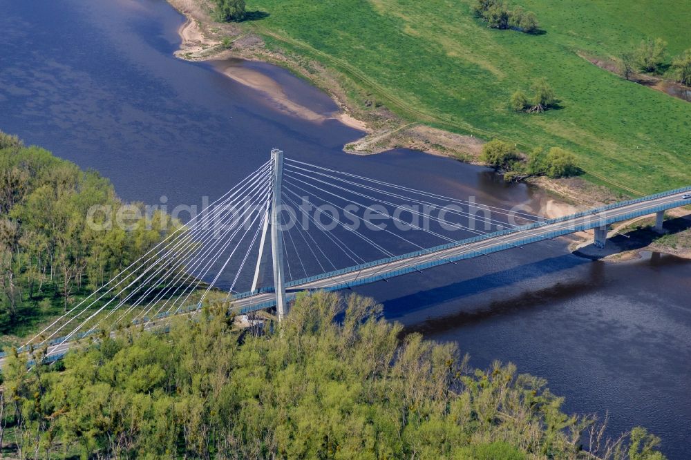 Schönebeck (Elbe) from above - Cable-stayed bridge road bridge construction along of Bundesstrasseasse 246a in Schoenebeck (Elbe) in the state Saxony-Anhalt, Germany