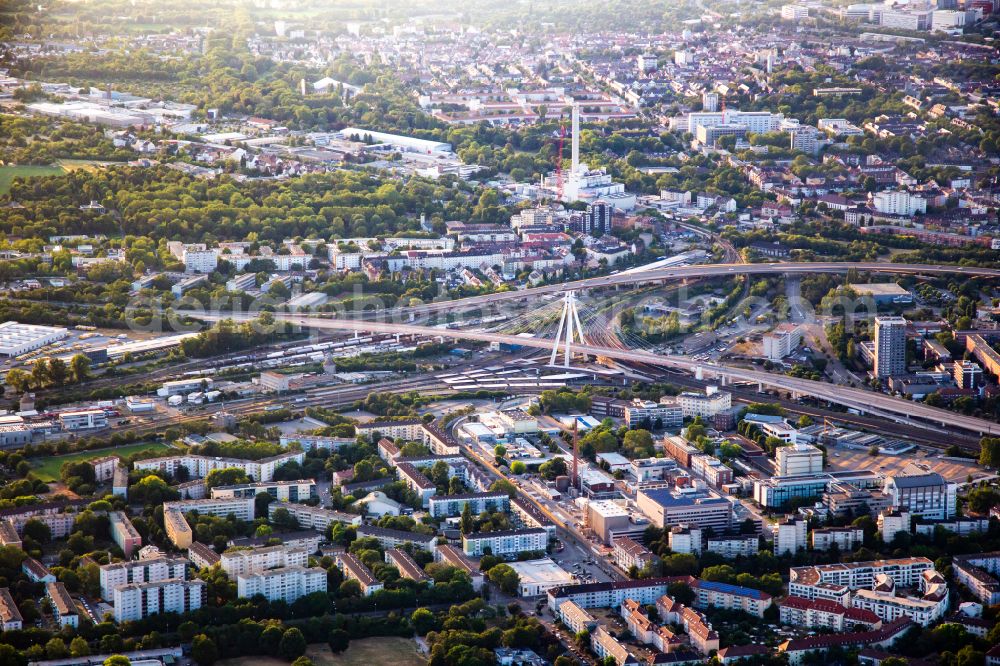 Ludwigshafen am Rhein from above - Cable-stayed bridge road bridge construction along of federal street B37 in Ludwigshafen am Rhein in the state Rhineland-Palatinate, Germany