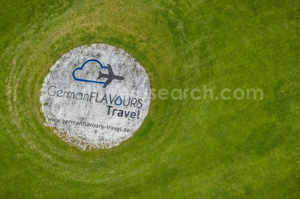 Gevelsberg from above - Lettering on the circular square on the grounds of the Golf course at the Golfclub Gut Berge on Berkenberg in Gevelsberg in the state North Rhine-Westphalia, Germany