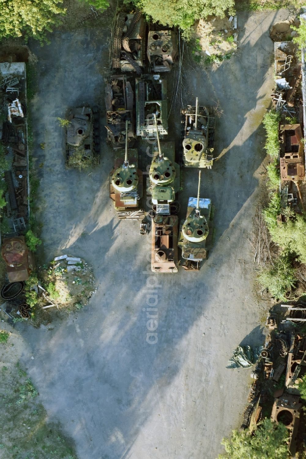 Aerial image Neu Körbin - Scrapyard for recycling disused and scrapped military equipment of russian and american tanks in Neu Koerbin in the state Saxony-Anhalt