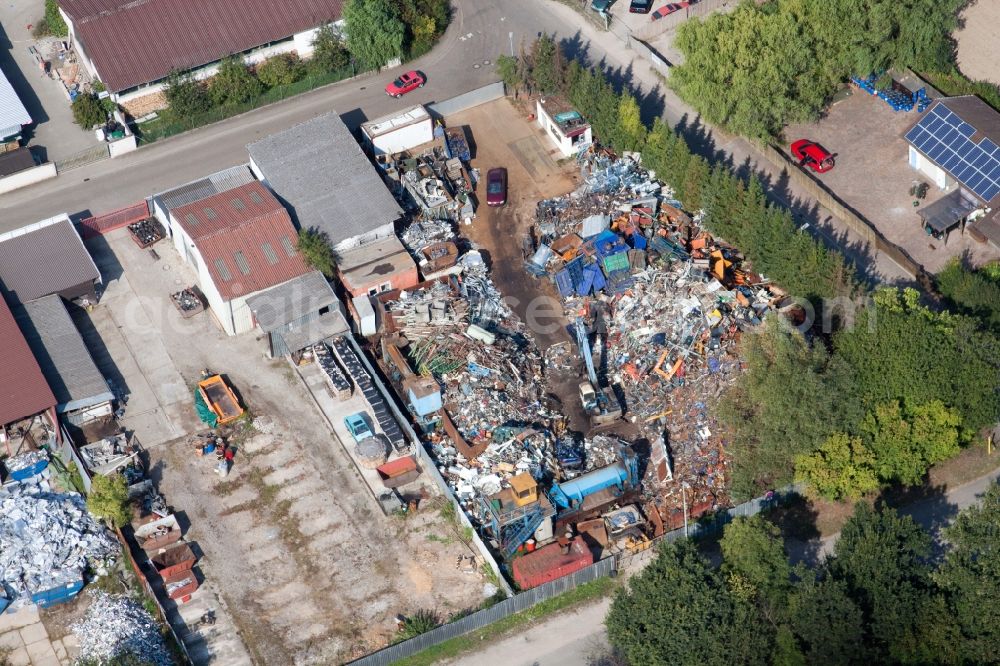 Hördt from the bird's eye view: Scrapyard for recycling of metal of S&M Recycling Linde in Hoerdt in the state Rhineland-Palatinate