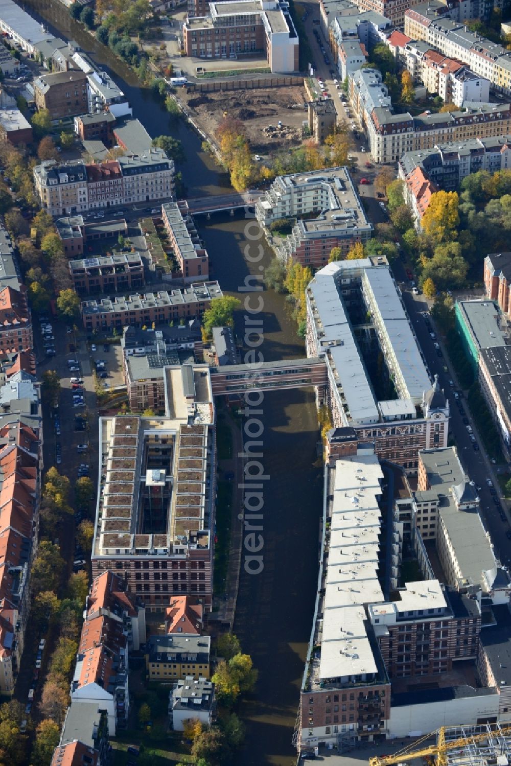 Aerial image Leipzig OT Plagwitz - View of the Saxon yarn factory Tittel & Krueger in the district of Plagwitz in Leipzig in the state of Saxony