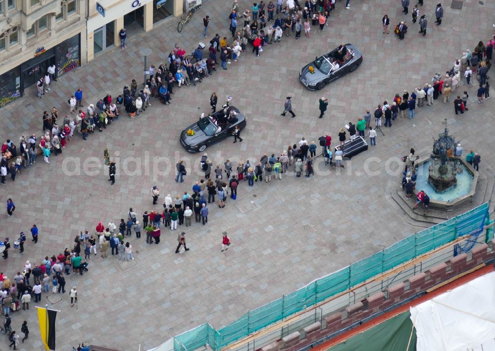 Göttingen from above - Shooting club parade in Goettingen in the state Lower Saxony, Germany