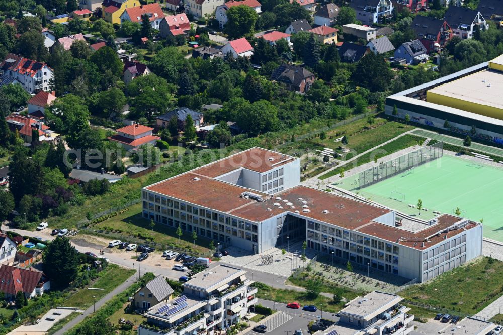Berlin from above - New construction site of the school building Integrierte Sekundarschule Mahlsdorf on the street An der Schule in the district Mahlsdorf in Berlin, Germany