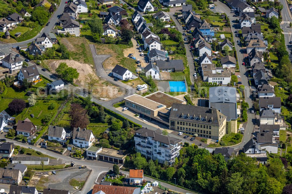 Aerial image Meschede - School building of the St. Walburga-Realschule An Klocken Kapelle in Meschede in the state North Rhine-Westphalia, Germany