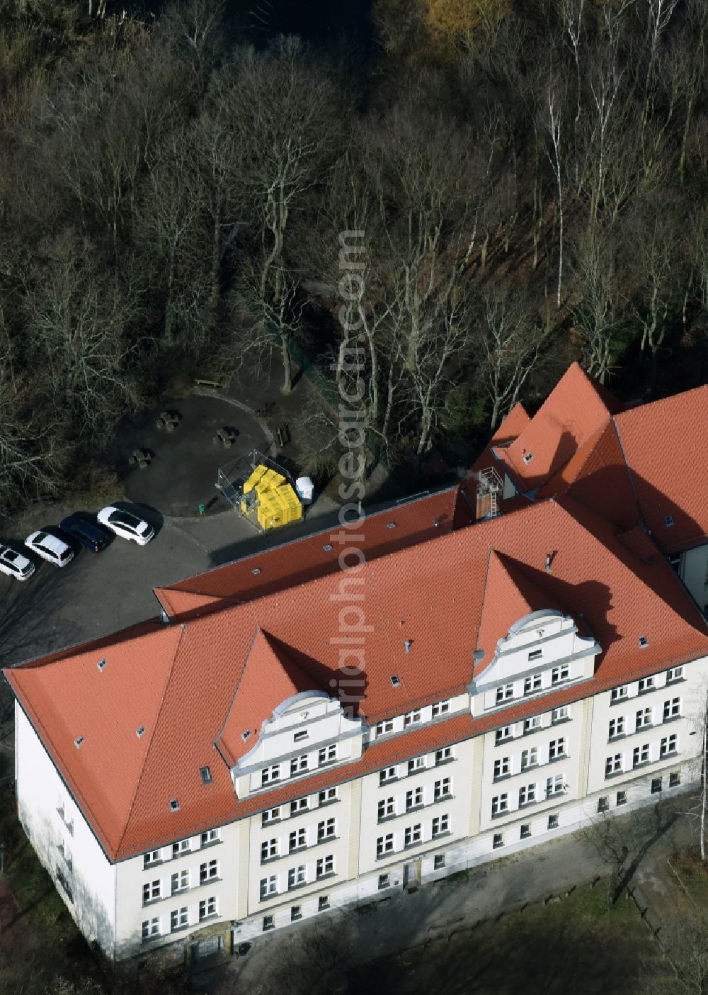 Berlin from above - School building of the Alfred-Nobel-Schule om Britzer Damm in Berlin in Germany