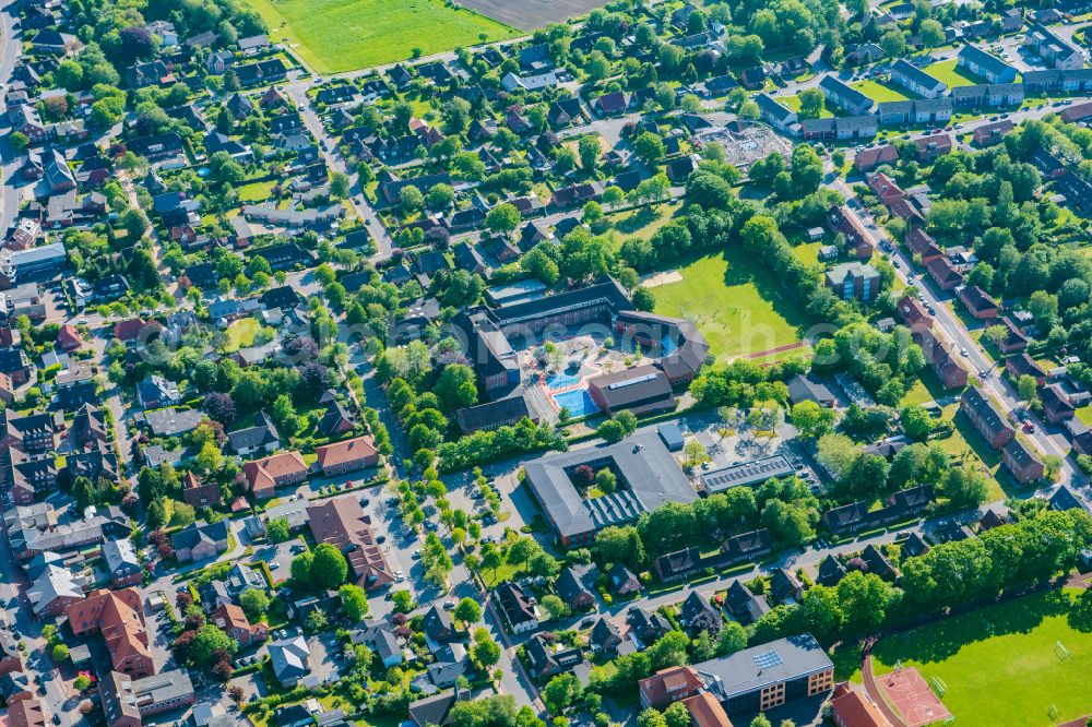 Niebüll from above - School building of the Alwinlenschschule in Niebuell North Friesland in the state Schleswig-Holstein, Germany