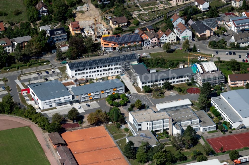 Aerial photograph Krautheim - School building of the Andreas-Froehlich-Schule at the Goetzstrasse and the Bildungszentrum Hohenlohe-Franken Grund- und Werkrealschule Krautheim at Gustav-Meyer-Zentrum in Krautheim in the state Baden-Wurttemberg, Germany