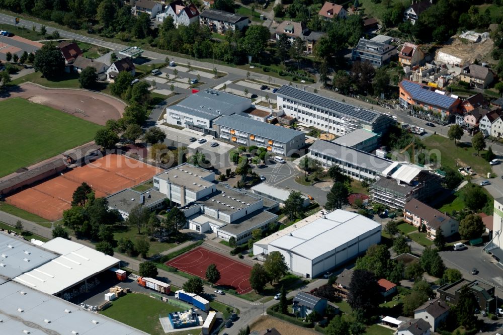 Krautheim from the bird's eye view: School building of the Andreas-Froehlich-Schule at the Goetzstrasse and the Bildungszentrum Hohenlohe-Franken Grund- und Werkrealschule Krautheim at Gustav-Meyer-Zentrum in Krautheim in the state Baden-Wurttemberg, Germany