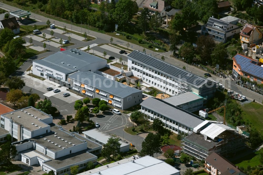 Aerial image Krautheim - School building of the Andreas-Froehlich-Schule at the Goetzstrasse and the Bildungszentrum Hohenlohe-Franken Grund- und Werkrealschule Krautheim at Gustav-Meyer-Zentrum in Krautheim in the state Baden-Wurttemberg, Germany