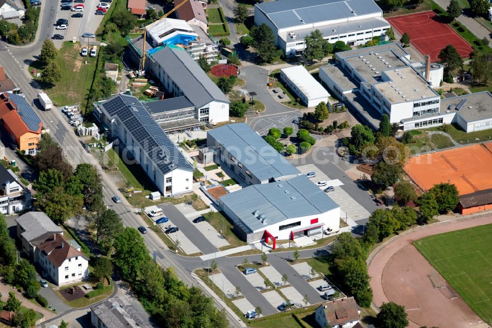 Aerial photograph Krautheim - School building of the Andreas-Froehlich-Schule at the Goetzstrasse and the Bildungszentrum Hohenlohe-Franken Grund- und Werkrealschule Krautheim at Gustav-Meyer-Zentrum in Krautheim in the state Baden-Wurttemberg, Germany