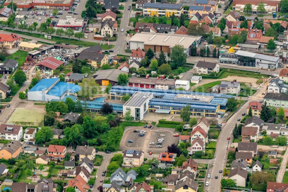 Ettenheimmünster from above - School building of the August-Ruf-Bildungszentrum on street Bienlestrasse in Ettenheimmuenster in the state Baden-Wuerttemberg, Germany