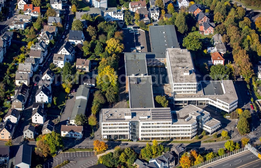 Siegen from above - School building of the vocational college technology in Siegen in the state North Rhine-Westphalia