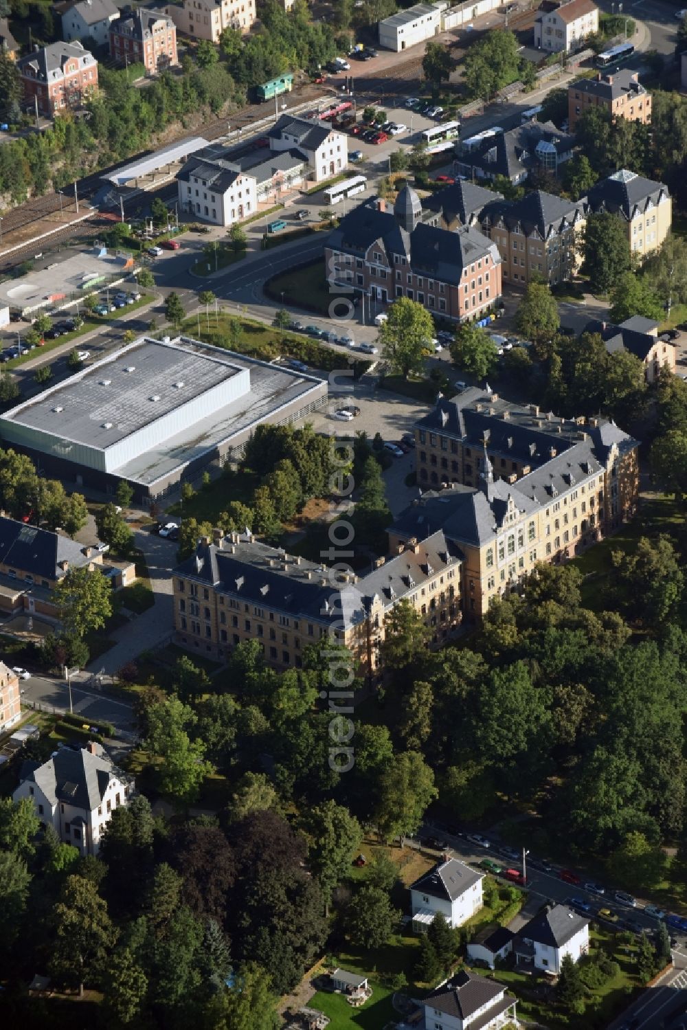 Aerial photograph Stollberg/Erzgeb. - School building of the Carl-von-Bach-Gymnasium in Stollberg/Erzgeb. in the state Saxony