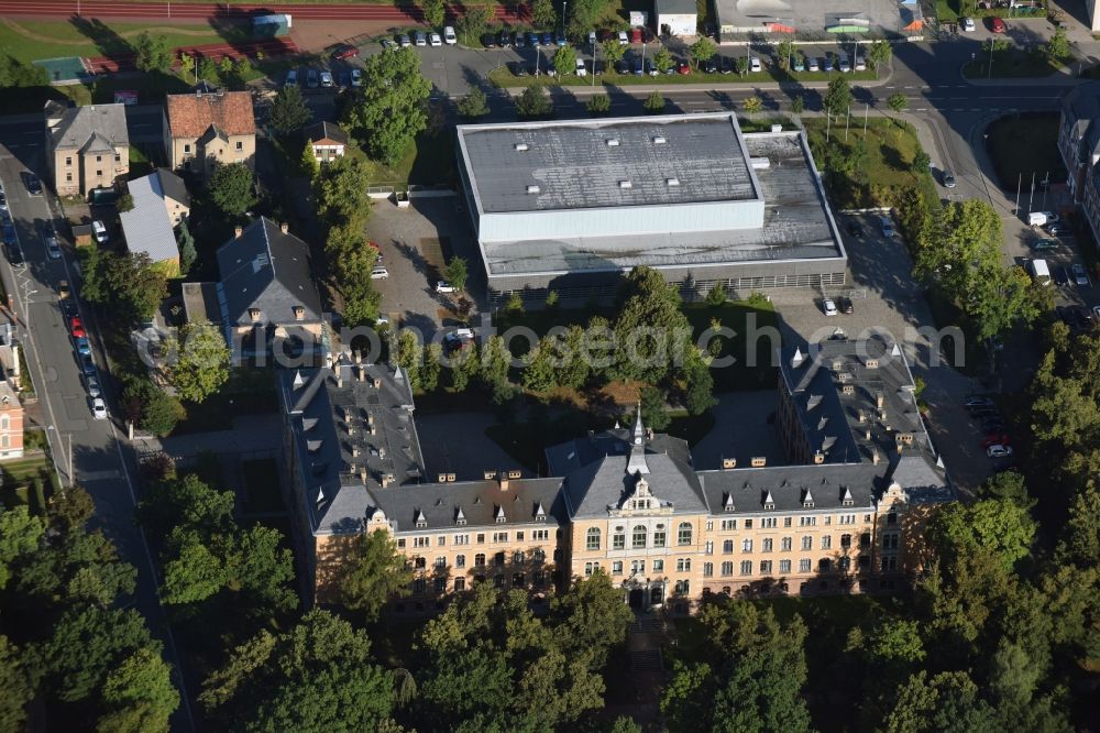 Stollberg/Erzgeb. from above - School building of the Carl-von-Bach-Gymnasium in Stollberg/Erzgeb. in the state Saxony