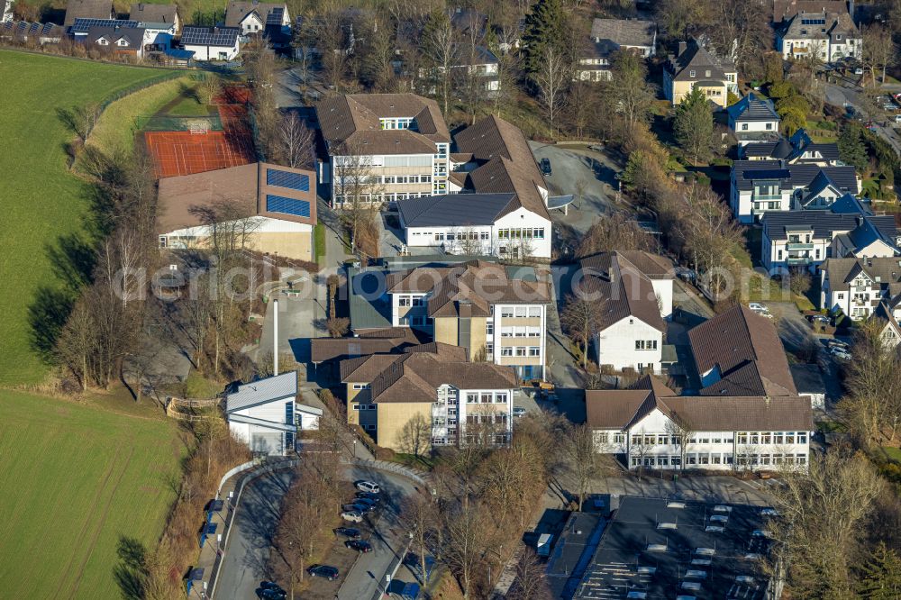 Aerial image Eslohe (Sauerland) - School building of the Christine-Koch-Hauptschule Eslohe and of Realschule Eslohe on Schulstrasse in Eslohe (Sauerland) in the state North Rhine-Westphalia, Germany